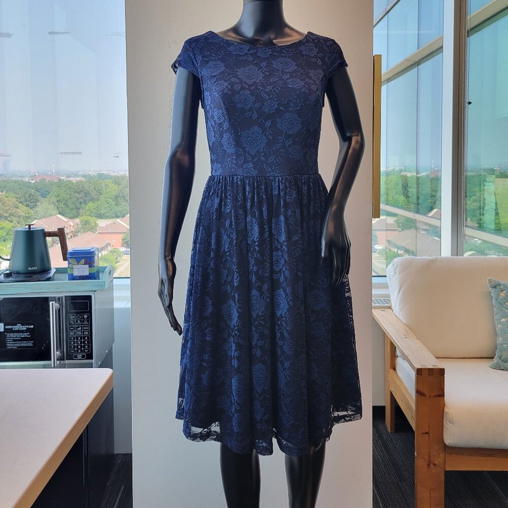 Bery Love  Floral Patterned Navy Blue Dress